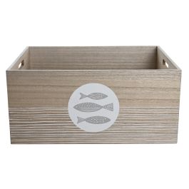 DKD Home Decor Caja de Almacenamiento Mediterráneo con Diseño de Peces, de MDF Natural, 40 x 50 x 22.5 cm