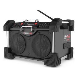 PerfectPro ROCKHART 18V Baustellenradio - Radio de obra digital con DAB+/FM, Bluetooth 5.2, NFC, 60W, 4 altavoces, resistente a golpes y agua (IP44), Negro/Rojo