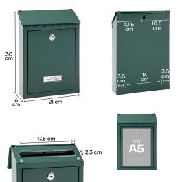 Arregui Buzón Individual Exterior Civic Acero Verde 21,6 x 8 x 30 cm con Tejadillo y 2 Llaves