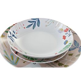 DKD Home Decor Vajilla Urban de Porcelana con Flores Multicolor, Set de 18 Piezas, Apta para Microondas y Lavavajillas
