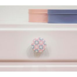 Rei e222 - Blister con 4 pomos redondos para mueble, madera haya, acabado rosa lacado blanco ilustrado, Ø40x22mm