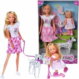 Steffi Love SIM1690454073739 Muñecas Dálmata y Evi Love - Set 2 Muñecas (29 y 12 cm) + 2 Dálmatas + Patinete. Edad +3 años