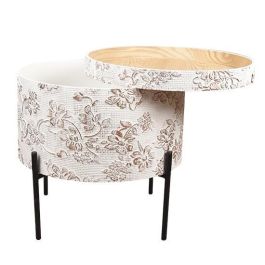 DKD Home Decor Mesita Auxiliar Shabby Blanco Negro con Tapa, de MDF y Metal, Desmontable, 38 x 39 x 38 cm