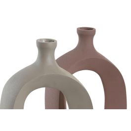 DKD Home Decor Jarrón Urban Aluminio Rosa Beige 6x16x24 cm (Pack 2 Unidades)