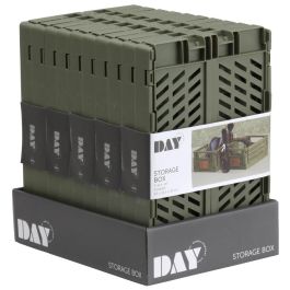 Day: Juego de 2 Cajas de Almacenaje Plegables y Apilables Oli, Color Verde Oliva, 25x16,5 cm, Capacidad 3,3 L