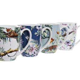 DKD Home Decor Taza Porcelana Tropical Multicolor 400ml 8.2 x 10.6 x 12 cm (12 Unidades)
