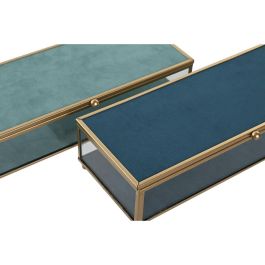 DKD Home Decor Joyero Mediterraneo de Cristal y Metal Azul Celeste Turquesa 10x5x25 cm (2 Unidades)