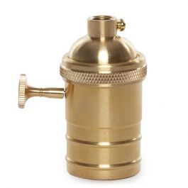 Portalámpara E27 de Cobre Puro Acabado Oro con Interruptor Rotativo, Estilo Retro Vintage Ideal para Bombillas y Cables Vintage [SKD-L007]