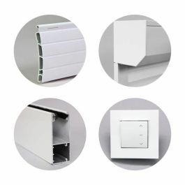 France Combi Persiana enrollable PVC doble pared, motor eléctrico cableado con interruptor, cajuela y correderas aluminio, 1,4 x 1,2 m, Blanco