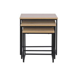 DKD Home Decor Mesita Auxiliar Urban Natural Negro Metal y MDF Set de 3 Piezas 45 x 45 x 45 cm
