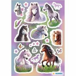 HERMA 15780 Pegatinas de papel autoadhesivas Horse World con diseño de animales multicolor - 18 piezas