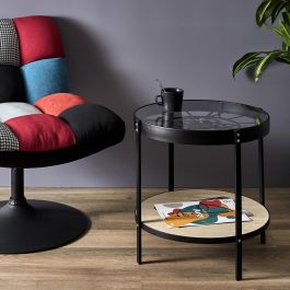 Home Deco Factory Mesa Auxiliar con Reloj Industriel Diámetro 50,5 cm Alto 51 cm