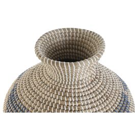 DKD Home Decor Jarrón Mediterráneo Azul Natural Seagrass 35 x 35 x 50 cm Hecho a Mano