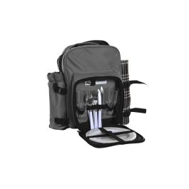 DKD Home Decor Mochila de Picnic para 2 Personas con Manta, Set de 9 Piezas, Poliester Gris Oscuro 20x39x28.5cm