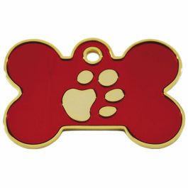 Placa identificativa para collar Imarc Bone Rojo Dorado