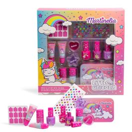 Martinelia 85499 Set Uñas y Labios Little Unicorn con 5 Esmaltes, 4 Brillantes Labiales, Plantillas y Gemas, Estuche Metálico