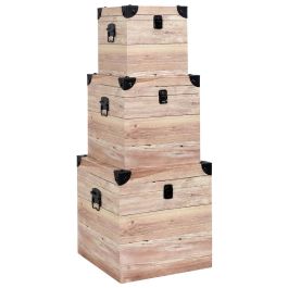 Home Deco Factory Juego de 3 Cajas Cuadradas de Madera Decorativas Rústicas con Asas, Grande 30x30x30 cm, Mediana 25x25x25 cm, Pequeña 20x20x20 cm