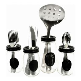 Vivalto Set de 4 Cuberteros de Vidrio con Tapa de Metal 9x9x17 cm (6 Unidades)