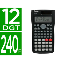 Liderpapel XF33 Calculadora Científica 12 Dígitos 240 Funciones Solar y Pila, Pantalla 2 Líneas, Tapa Rígida, Color Negro 156x85x20mm