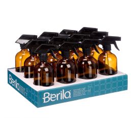 Berilo Pulverizador de Cristal Redondo Marrón 500 ml para Plantas y Hogar - Botella de Vidrio de 9.5x21.2x7.4 cm (12 Unidades)