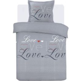 Juego de funda nórdica - VISION - Love - 140 x 200 cm - 1 funda de almohada a juego 65 x 65 cm - Gris - 100% algodón Precio: 34.50000037. SKU: B12RTQ826L