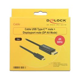 DeLOCK 85256 Cable Adaptador DisplayPort 1.2 a USB-C Macho a Macho, 2m, 4K 60Hz, Negro