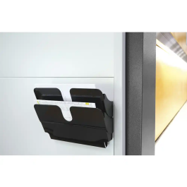 Durable Expositor Mural Magnético Flexiplus Negro, Portafolletos A4 Horizontal Doble para Paredes Metálicas, 3 kg Carga