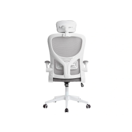 Q-connect Silla Ergonómica de Oficina con Respaldo de Malla Ajustable, Base de Nylon, Color Blanco Gris