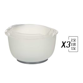 Kinvara Set 3 Bol Medidor con Silicona 1.5L, 2L, 2.5L - Beige, Gris Claro, Gris Oscuro (12 Unidades)