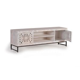Giner y Colomer Mueble TV en Madera de Mango Tallada a Mano con Metal 170 cm Blanco