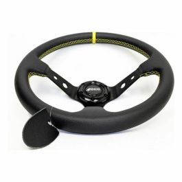 OCC Motorsport OCCVOL004 Volante Desplazado Modelo Track Piel Artificial Negro 350mm Brazos Negros Ribete/Costuras Amarillas Deportivo Competición Coche Simulador Universal