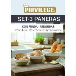 Inde Set 3 Paneras Redondas con Funda 28 cm, 25 cm, 19 cm