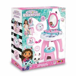 Smoby Gabby y la Casa Mágica Tocador Infantil 2 en 1 con Taburete y 12 Accesorios, Espejo Regulable