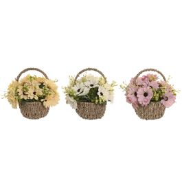 DKD Home Decor Planta Artificial Cottage Cesta Crisantemos Poliéster Fibra Amarillo Rosa Blanco Marrón 18 x 19 x 22 cm (3 Unidades) Precio: 37.50000056. SKU: B1CKR5YF5F