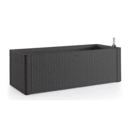 Stefanplast Caja de Flores Rectangular Natural Delux Antracita - Ratán Tejido, Reserva de Agua, 100x43xH33cm, 90+6.5L