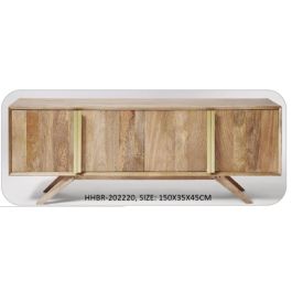 DKD Home Decor Aparador Boho 2 Puertas 2 Estanterías Mango Metal Marrón Claro Dorado 152x84x43 cm