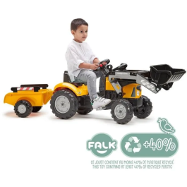 Falk Retroexcavadora a Pedales SuperBuilder FAL3016202035136, Volante, Remolque, 40% Plástico Reciclado, A Partir de 2 Años