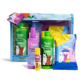 Tresky & Friends Set de Baño Completo para Perros con Champú, Bálsamo, Spray, Toallitas y Neceser - 5 piezas