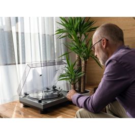 Lenco L-3810 - Tocadiscos de accionamiento directo con puerto USB y preamplificador incorporado, color gris mate
