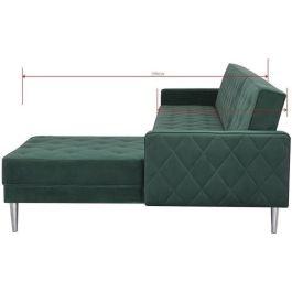 Sofá esquinero reversible de 3 plazas - Terciopelo verde - Patas de metal - L 286 x P 169 x H 80 cm - ISTANA