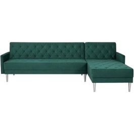 Sofá esquinero reversible de 3 plazas - Terciopelo verde - Patas de metal - L 286 x P 169 x H 80 cm - ISTANA