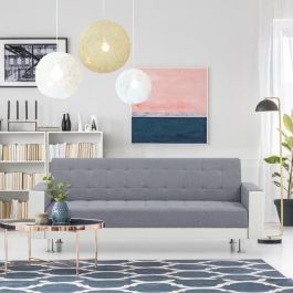 Sofá recto convertible de 3 plazas IVANA - Tela y PU gris oscuro y blanco - Estilo moderno - L 208 x P 86 x H 80 cm