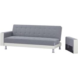 Sofá recto convertible de 3 plazas IVANA - Tela y PU gris oscuro y blanco - Estilo moderno - L 208 x P 86 x H 80 cm