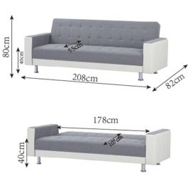 Sofá recto convertible de 3 plazas IVANA - Tela y PU gris oscuro y blanco - Estilo moderno - L 208 x P 86 x H 80 cm