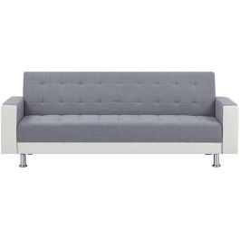 Sofá recto convertible de 3 plazas IVANA - Tela y PU gris oscuro y blanco - Estilo moderno - L 208 x P 86 x H 80 cm