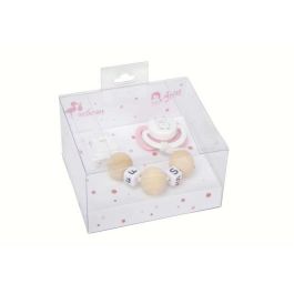 Muñecas Arias Set Chupete Rosa/Blanco con Cadena de Bolas de Madera y Pinza Blanca