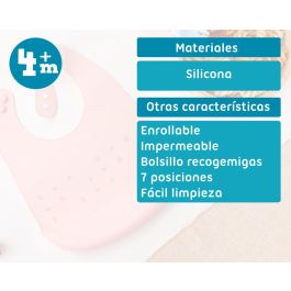 KioKids Babero Silicona Rosa con Bolsillo Recogemigas para Bebé +4 Meses Impermeable