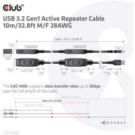 Club3D Cable de Extensión USB 3.2 Activo Tipo A Macho a Hembra 10m 5 Gbps