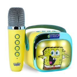 OTL Technologies Altavoz Karaoke Inalámbrico LED Bob Esponja con Micrófono Bluetooth para Niños y Adultos, Compatible con Smartphones y Tablets