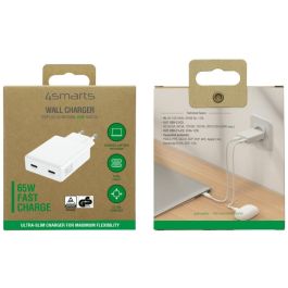 4smarts 546065 Cargador de Pared PD Slim Dual 65W GaN 2x USB-C Blanco Carga Rápida Universal